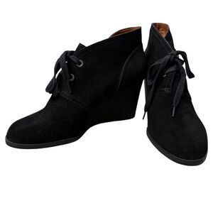 Lucky Brand Womens 9.5 M LK Sway Black Suede Lace-Up Wedges Ankle Booties Edgy